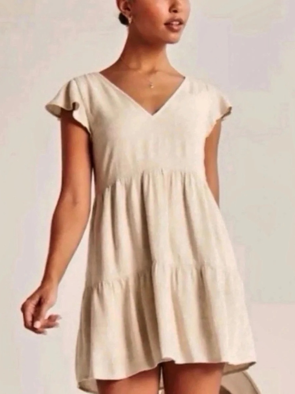 Abercrombie Linen Blend Tiered Mini Dress Oatmeal Beige Open Back S